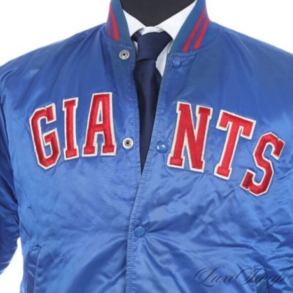 Giants Vintage Satin Jacket Mens Large Blue Snap Button Varsity - Picture 3 of 13